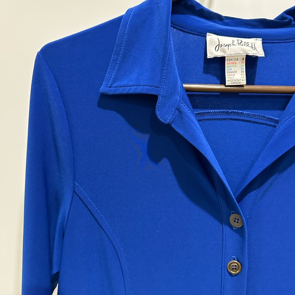 Joseph Ribkoff Royal Blue Ruffled Hem Button-Down Top - Picture 4 of 5